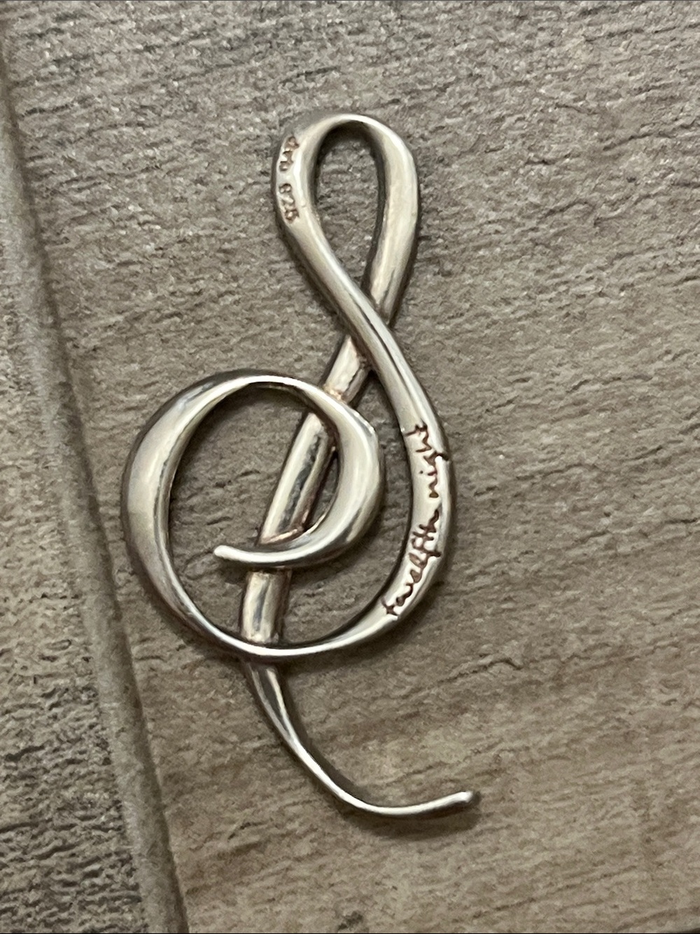 Sterling Silver Treble Clef Necklace Pendant - Polished Silver Music Charm
